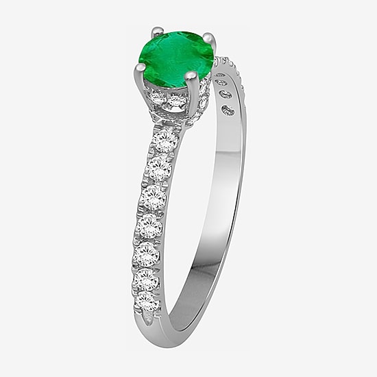 Womens 2 CT. T.W. Genuine Green Emerald 10K Gold Round Cocktail Ring