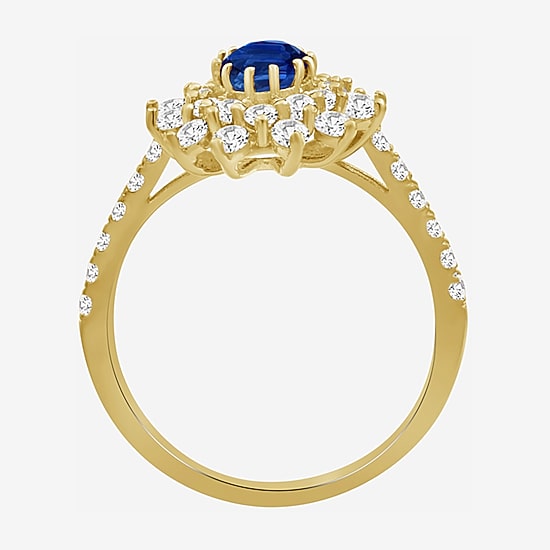 Womens 3 3/4 CT. T.W. Genuine Blue Sapphire 10K Gold Oval Halo Cocktail Ring