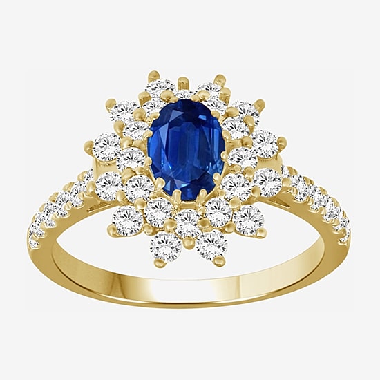 Womens 3 3/4 CT. T.W. Genuine Blue Sapphire 10K Gold Oval Halo Cocktail Ring