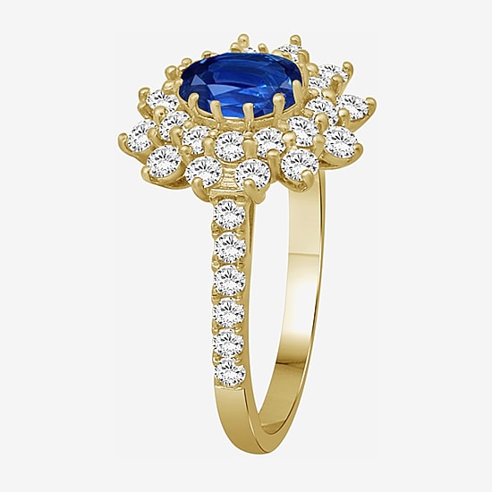 Womens 3 3/4 CT. T.W. Genuine Blue Sapphire 10K Gold Oval Halo Cocktail Ring