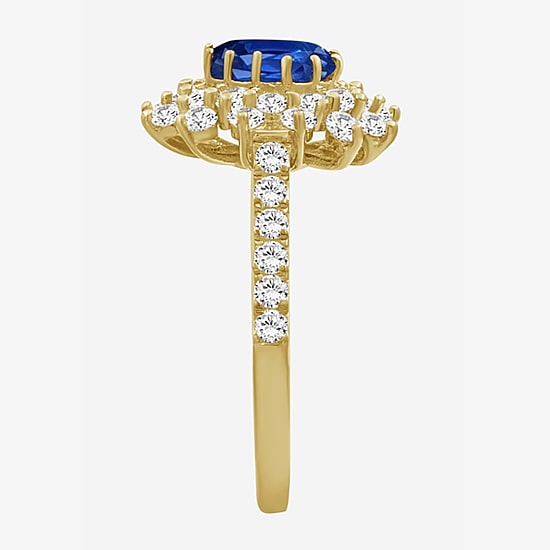 Womens 3 3/4 CT. T.W. Genuine Blue Sapphire 10K Gold Oval Halo Cocktail Ring