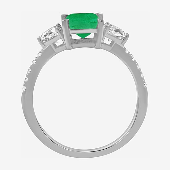 Womens 2 3/4 CT. T.W. Genuine Green Emerald 10K Gold 3-Stone Cocktail Ring