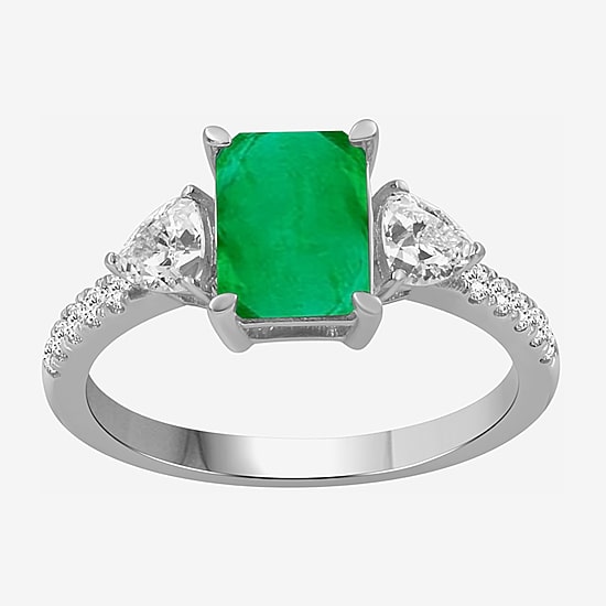 Womens 2 3/4 CT. T.W. Genuine Green Emerald 10K Gold 3-Stone Cocktail Ring