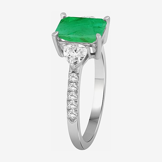 Womens 2 3/4 CT. T.W. Genuine Green Emerald 10K Gold 3-Stone Cocktail Ring