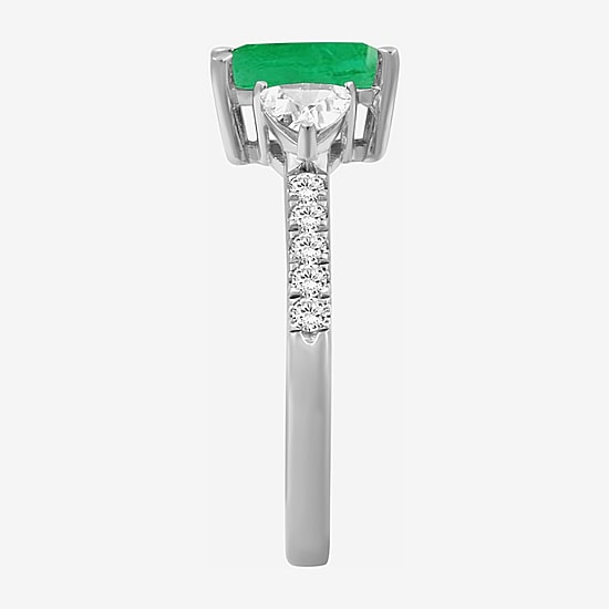 Womens 2 3/4 CT. T.W. Genuine Green Emerald 10K Gold 3-Stone Cocktail Ring