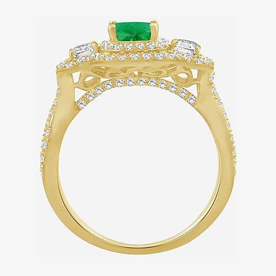 Womens 5 5/8 Ct. T.W. Genuine Green Emerald 10K Gold Halo Cocktail Ring