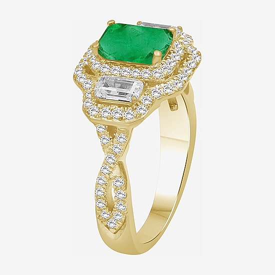 Womens 5 5/8 Ct. T.W. Genuine Green Emerald 10K Gold Halo Cocktail Ring