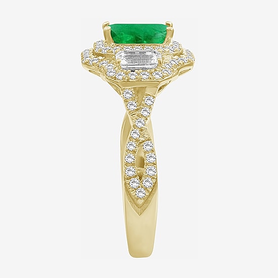 Womens 5 5/8 Ct. T.W. Genuine Green Emerald 10K Gold Halo Cocktail Ring