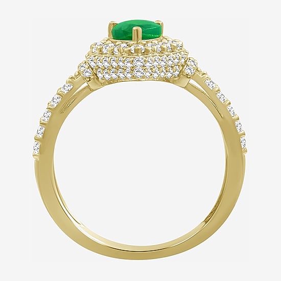 Womens 4 1/6 Ct. T.W. Genuine Green Emerald 10K Gold Pear Halo Cocktail Ring
