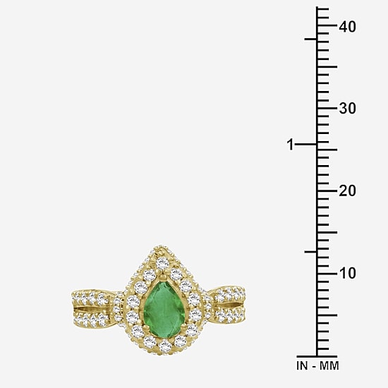 Womens 4 1/6 Ct. T.W. Genuine Green Emerald 10K Gold Pear Halo Cocktail Ring