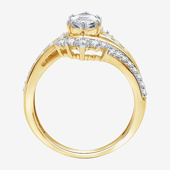 (G, Si1-Si2) Womens 1 3/4 CT. T.W. Lab Grown Yellow Diamond 10K Gold Marquise Bypass  Cocktail Ring