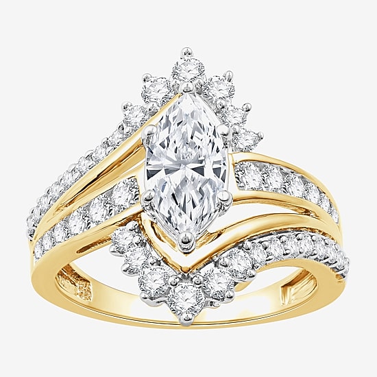 (G, Si1-Si2) Womens 1 3/4 CT. T.W. Lab Grown Yellow Diamond 10K Gold Marquise Bypass  Cocktail Ring