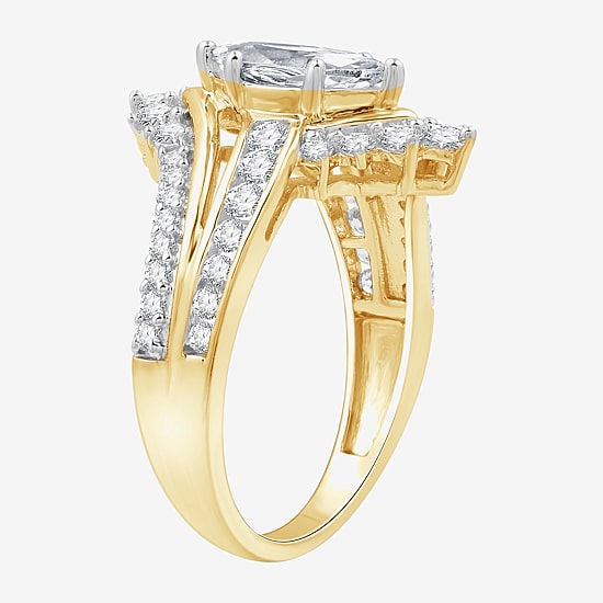 (G, Si1-Si2) Womens 1 3/4 CT. T.W. Lab Grown Yellow Diamond 10K Gold Marquise Bypass  Cocktail Ring