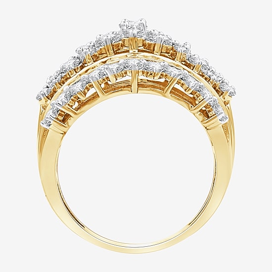 (G, Si1-Si2) Womens 3 CT. T.W. Lab Grown White Diamond 10K Gold Cluster Cocktail Ring