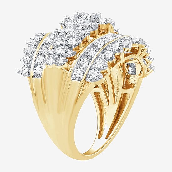 (G, Si1-Si2) Womens 3 CT. T.W. Lab Grown White Diamond 10K Gold Cluster Cocktail Ring