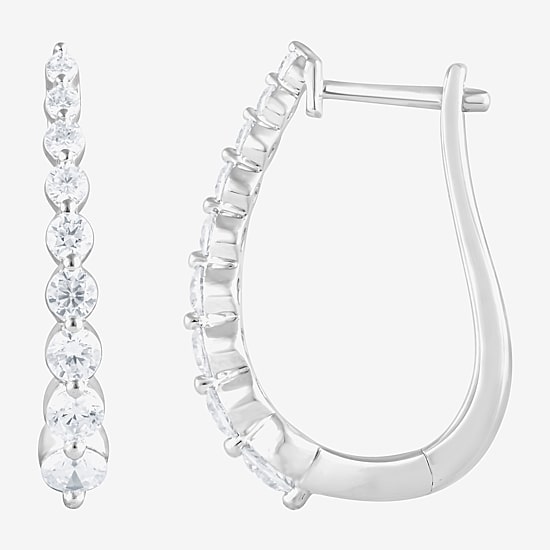(F/Si2) Womens 1 CT. T.W. Lab Grown White Diamond 10K Gold 21.6mm Hoop Earrings