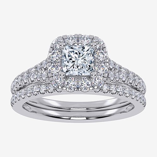(G / Vs2-Si1) Womens 1 CT. T.W. Lab Grown White Diamond 10K Gold Side Stone Halo Bridal Set, 9, White