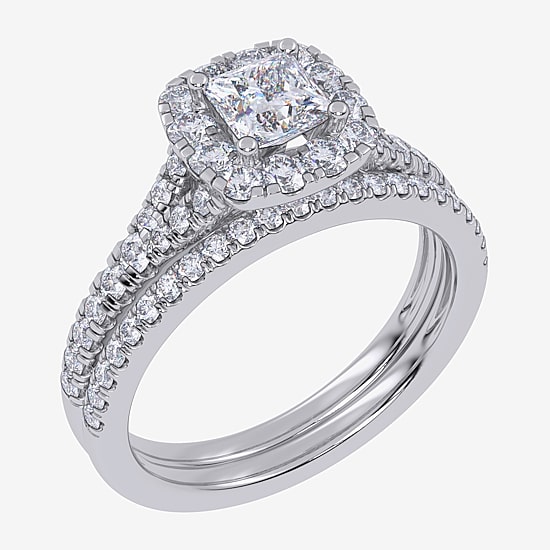 (G / Vs2-Si1) Womens 1 CT. T.W. Lab Grown White Diamond 10K Gold Side Stone Halo Bridal Set
