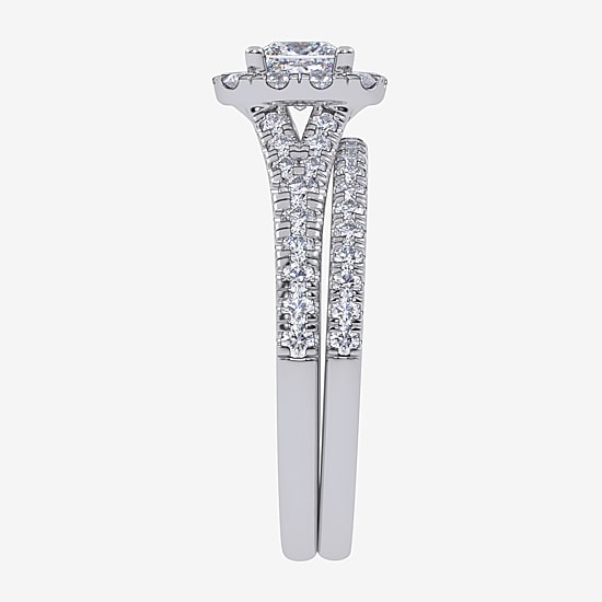 (G / Vs2-Si1) Womens 1 CT. T.W. Lab Grown White Diamond 10K Gold Side Stone Halo Bridal Set