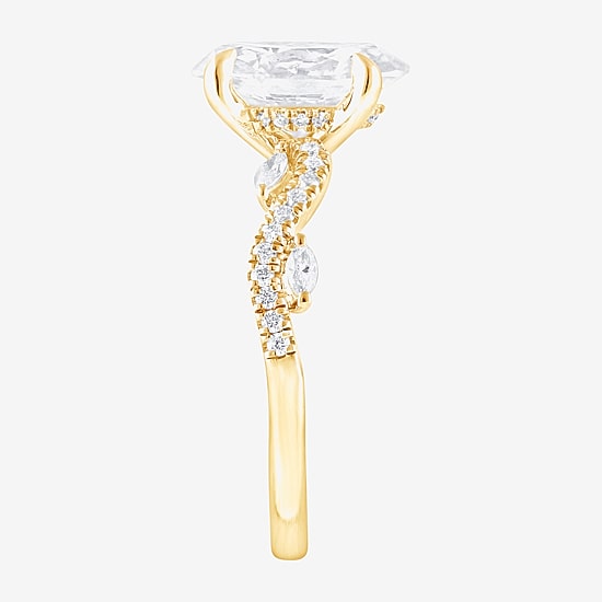 Signature By Modern Bride (F / Vs2) Womens 3 1/4 CT. T.W. Lab Grown White Diamond 14K Gold Oval Side Stone Engagement Ring