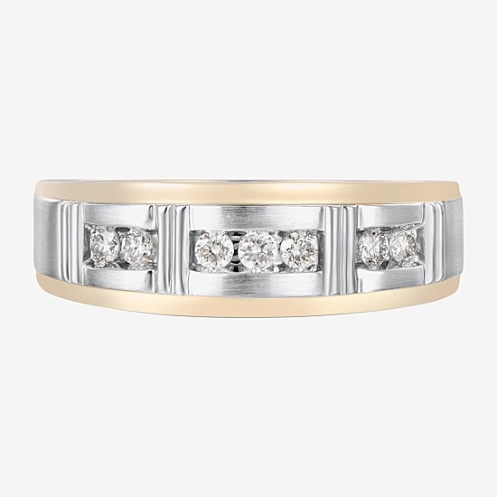 (F / Vs2) Mens 7MM 1/4 CT. T.W. Lab Grown White Diamond 10K Gold Round Wedding Band