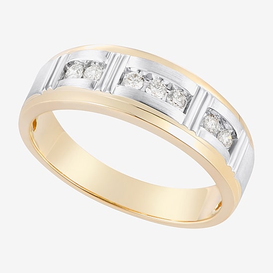 (F / Vs2) Mens 7MM 1/4 CT. T.W. Lab Grown White Diamond 10K Gold Round Wedding Band
