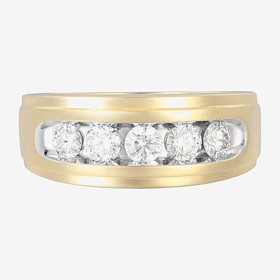 (F, Vs2) Mens 9M 1 CT. T.W. Lab Grown White Diamond 10K Gold Round 5-Stone Wedding Band