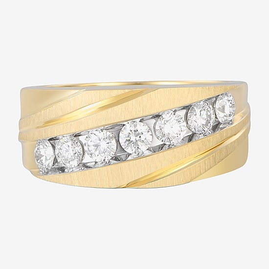 (F, Vs2) Mens 10MM 1 CT. T.W. Lab Grown White Diamond 10K Gold Round Wedding Band