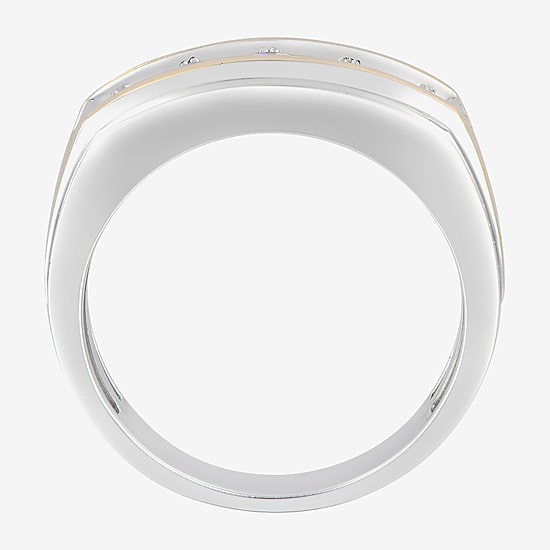 (F, Vs2) Mens 10MM 1 CT. T.W. Lab Grown White Diamond 10K Two Tone Gold Round 5-Stone Wedding Band