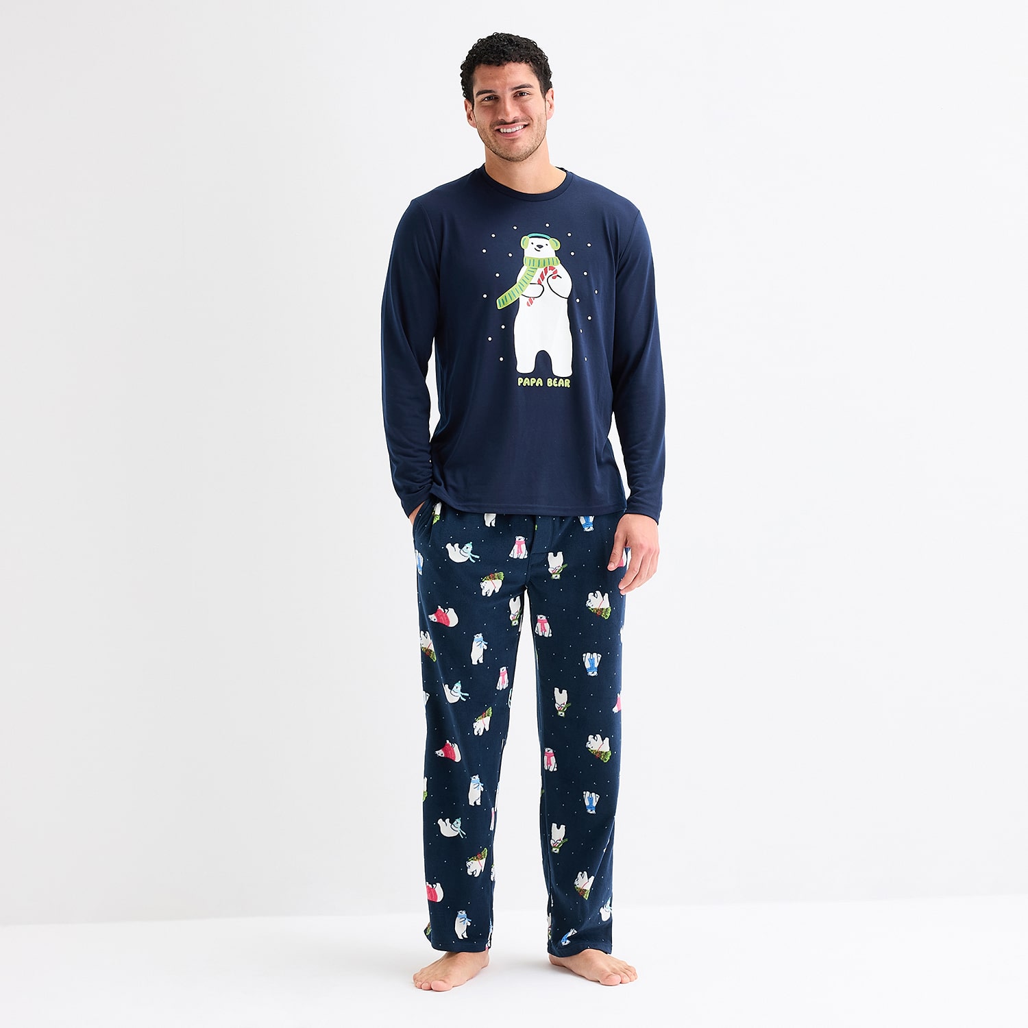 North Pole Trading Co. Polar Bear Mens Crew Neck Long Sleeve 2-pc. Matching Family Pajama Set