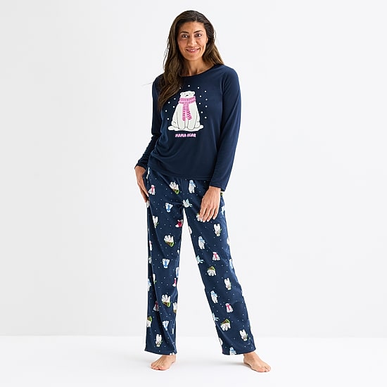 North Pole Trading Co. Polar Bear Womens Crew Neck Long Sleeve 2-pc. Matching Family Pajama Set