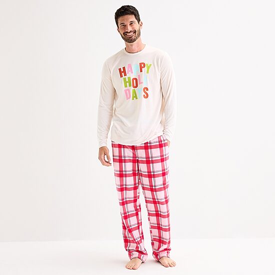 North Pole Trading Co. Happy Holidays Mens Crew Neck Long Sleeve 2-pc. Matching Family Tall Pajama Set