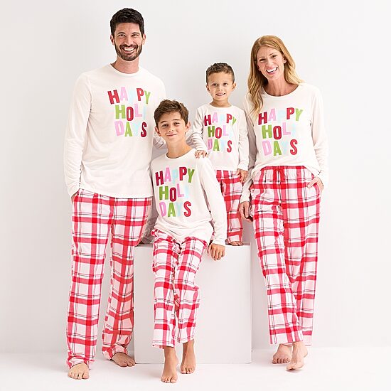 North Pole Trading Co. Happy Holidays Mens Crew Neck Long Sleeve 2-pc. Matching Family Tall Pajama Set