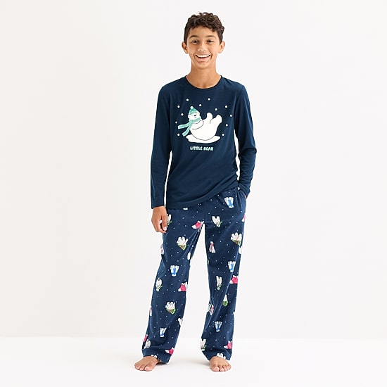North Pole Trading Co. Polar Bear Big Kid Unisex Crew Neck Long Sleeve 2-pc. Matching Family Husky Pajama Set