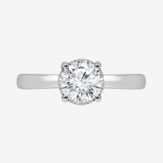(I / Si2) Womens 1 CT. Lab Grown White Diamond Sterling Silver Round Solitaire Engagement Ring