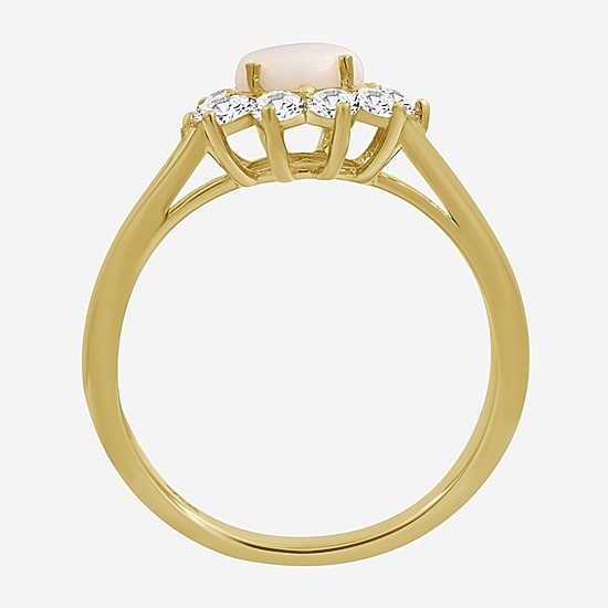 Womens 3 5/8 Ct. T.W. Genuine White Opal 10K Gold Round Halo Cocktail Ring