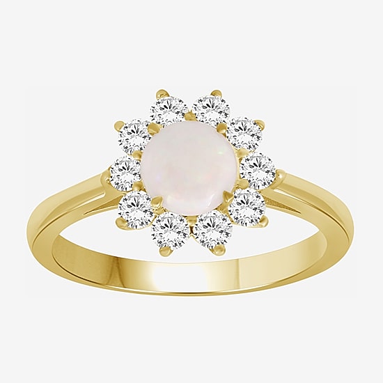 Womens 3 5/8 Ct. T.W. Genuine White Opal 10K Gold Round Halo Cocktail Ring