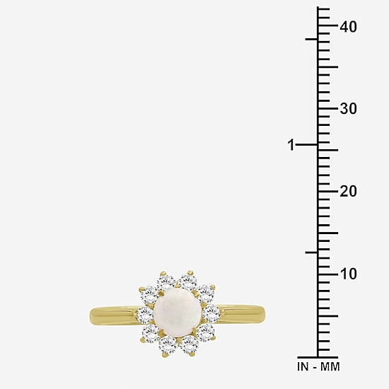 Womens 3 5/8 Ct. T.W. Genuine White Opal 10K Gold Round Halo Cocktail Ring