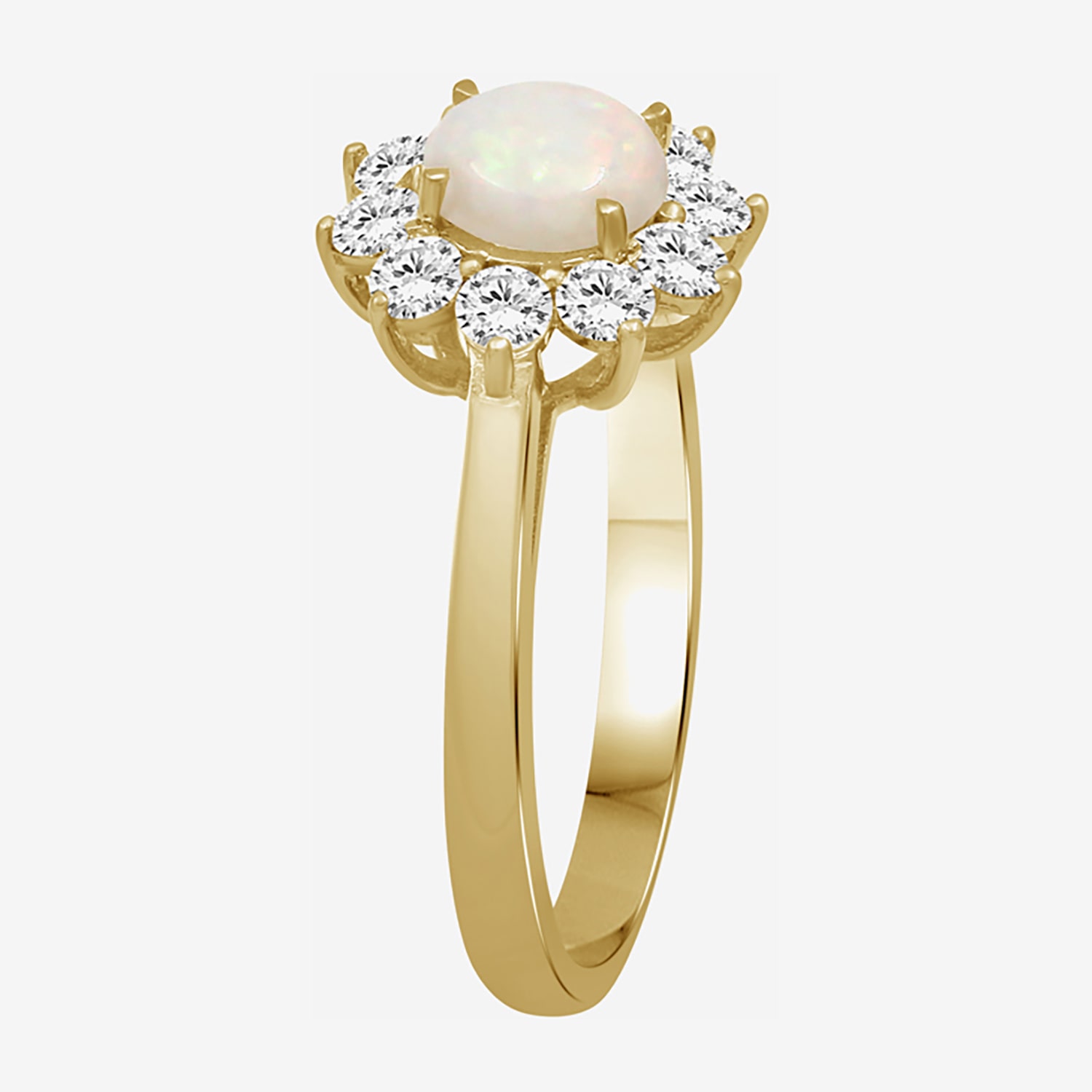 Womens 3 5/8 Ct. T.W. Genuine White Opal 10K Gold Round Halo Cocktail Ring