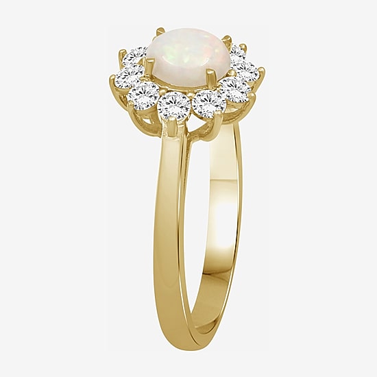 Womens 3 5/8 Ct. T.W. Genuine White Opal 10K Gold Round Halo Cocktail Ring