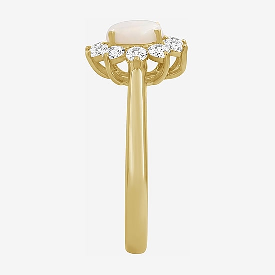 Womens 3 5/8 Ct. T.W. Genuine White Opal 10K Gold Round Halo Cocktail Ring