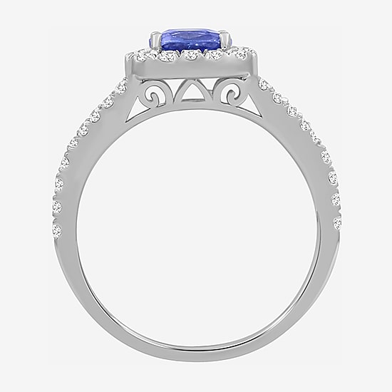 Womens 3 3/8 Ct. T.W. Genuine Blue Tanzanite 10K Gold Cushion Halo Cocktail Ring