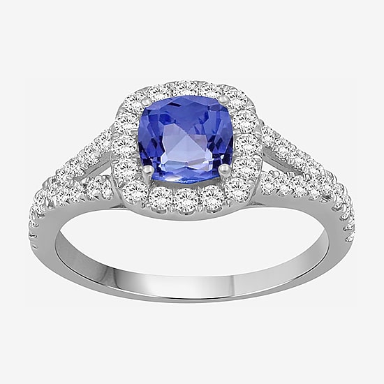 Womens 3 3/8 Ct. T.W. Genuine Blue Tanzanite 10K Gold Cushion Halo Cocktail Ring
