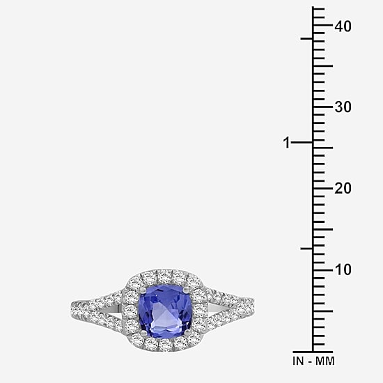 Womens 3 3/8 Ct. T.W. Genuine Blue Tanzanite 10K Gold Cushion Halo Cocktail Ring