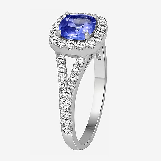 Womens 3 3/8 Ct. T.W. Genuine Blue Tanzanite 10K Gold Cushion Halo Cocktail Ring