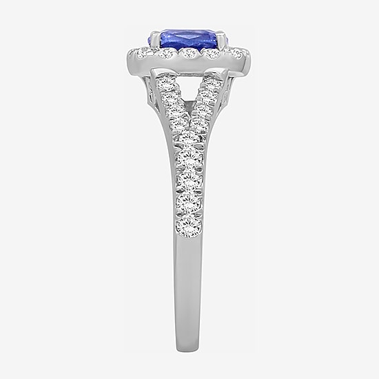 Womens 3 3/8 Ct. T.W. Genuine Blue Tanzanite 10K Gold Cushion Halo Cocktail Ring