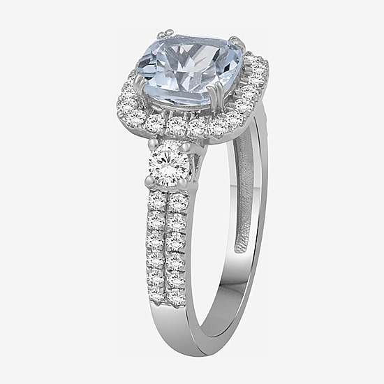 Womens 3 1/2 CT. T.W Genuine Blue Aquamarine 10K Gold Cushion Halo Cocktail Ring