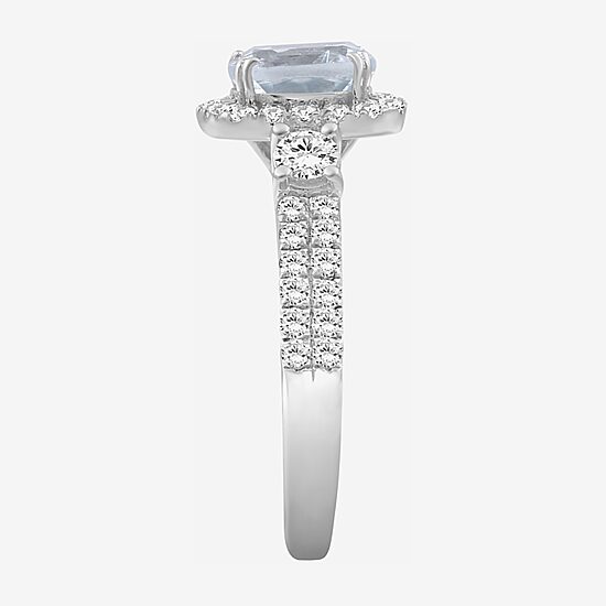 Womens 3 1/2 CT. T.W Genuine Blue Aquamarine 10K Gold Cushion Halo Cocktail Ring