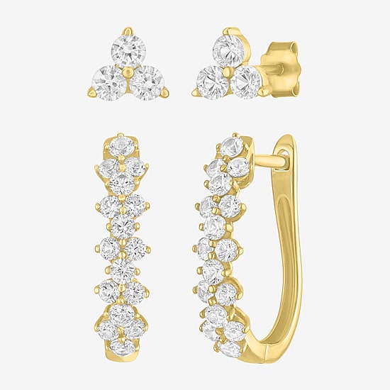 Yes, Please! Womens Lab Created White Sapphire 14K Gold Over Silver 2 Pair Jewelry Set