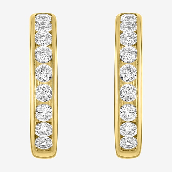 Yes, Please! C-Hoop Womens Lab Created White Sapphire 14K Gold Over Silver 20mm Hoop Earrings